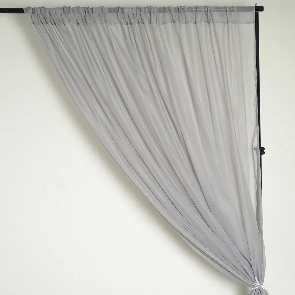 10FT Fire Retardant Silver Sheer Curtain Panel Backdrops Window Treatment With Rod Pockets - Premium Collection