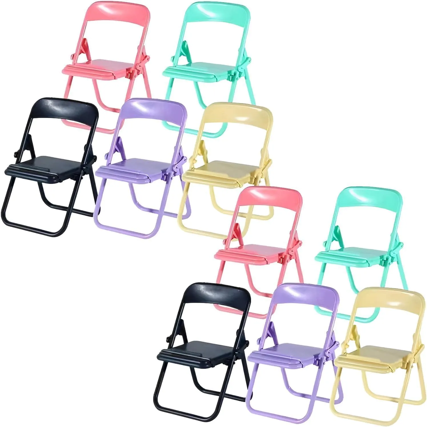 10Pcs Multicolour Folding Chair Phone Stand,Chair Phone Holder Stand, Mini Foldable Chair Phone Stand, Candy Color Universal Mobile Phone Holder,Foldable Stool Desk,Cute Mini Things,Telephone Stands