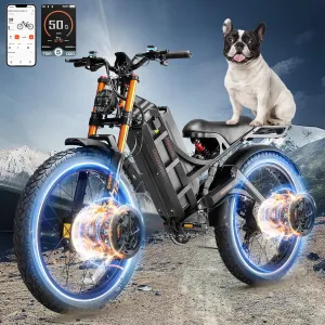 2025 Romeo Pro 3/2 50Mph/46Mph Electric Bike for Adults, 5000W/4000W Dual Motor Ebike, 60V/80Ah 52V/70Ah 235 Miles Long Range Ebike, 26 * 4.0" Fat Tire Electric Mountain Bike, Full Suspension