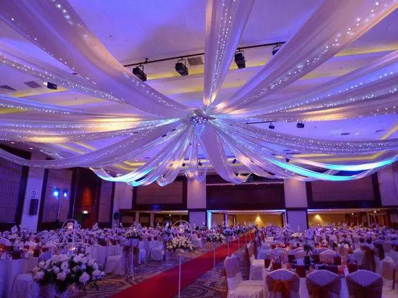 30FT Premium White Fire Retardant Sheer Voil Curtain Ceiling Panel Backdrop