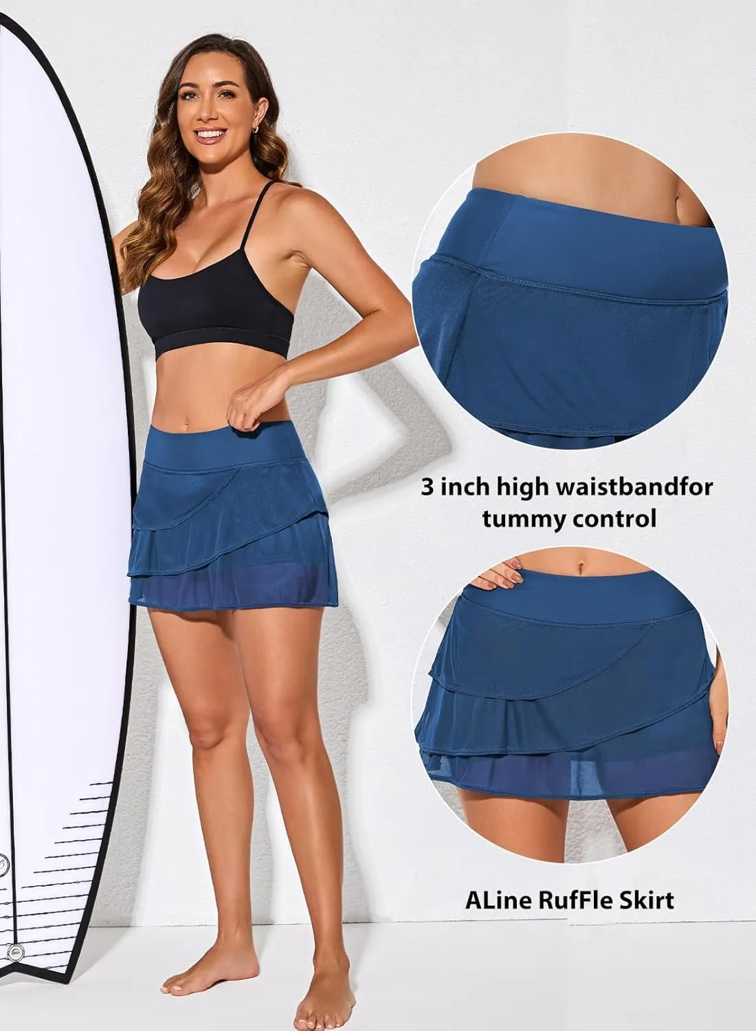 Aleumdr Women's Waistband Layered Swimdress Ruffle Swim Skirt Swimsuit Bottom(Available in Plus)