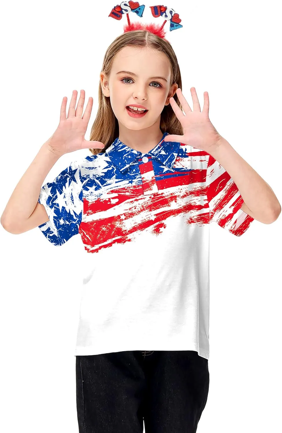 AOBUTE Kids Fourth of July Polo Shirt American Flag Golf Tee Shirts Short Sleeve Patriotic Outfits 3-14 Years