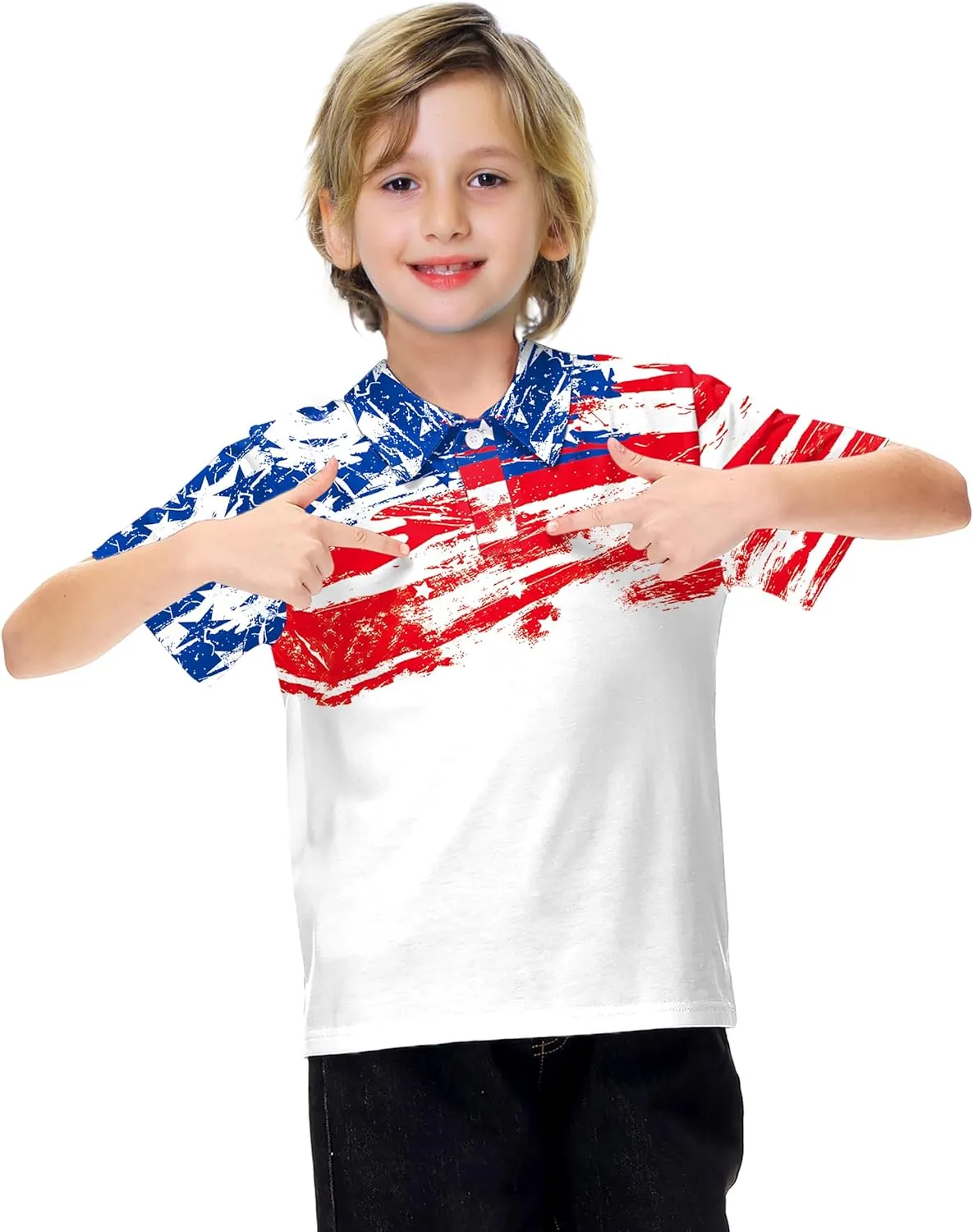 AOBUTE Kids Fourth of July Polo Shirt American Flag Golf Tee Shirts Short Sleeve Patriotic Outfits 3-14 Years