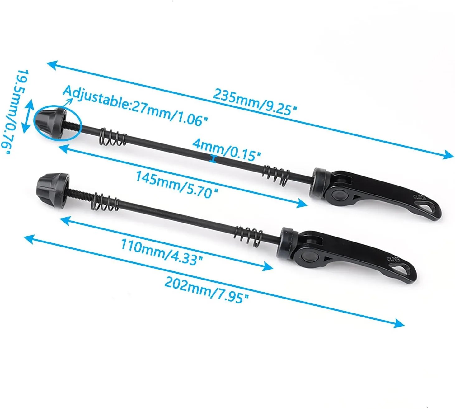 Black/Blue Quick Release Bicycle Hub Front & Rear Bicycle Axle Hollow Shaft Fit for Road Bike, Mountain Bike, MTB, BMX, 2 Pairs