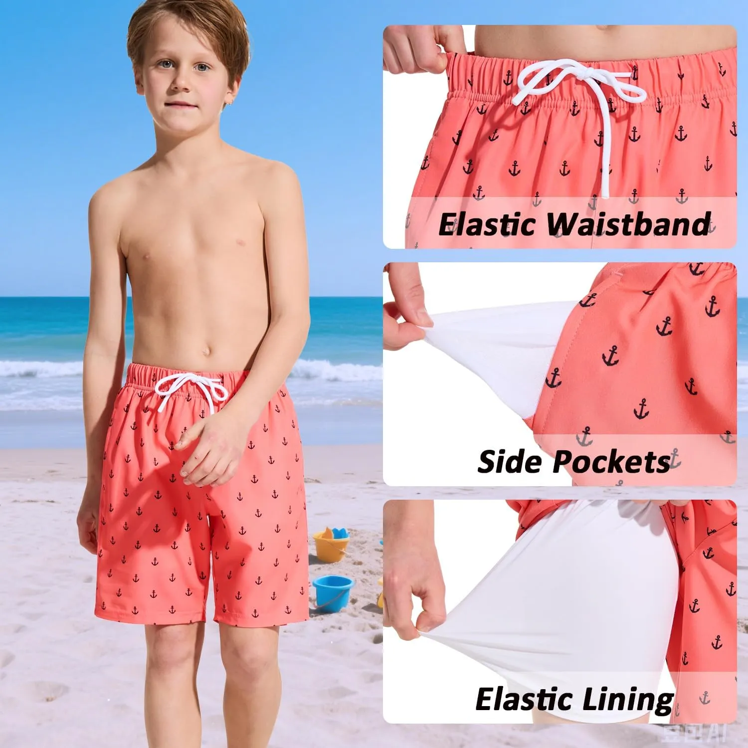 Boys Swim Trunks Toddler Swim Shorts Quick Dry Comfort Bathing Suit Sun Protection Swimwear with Pockets 2-16 Years