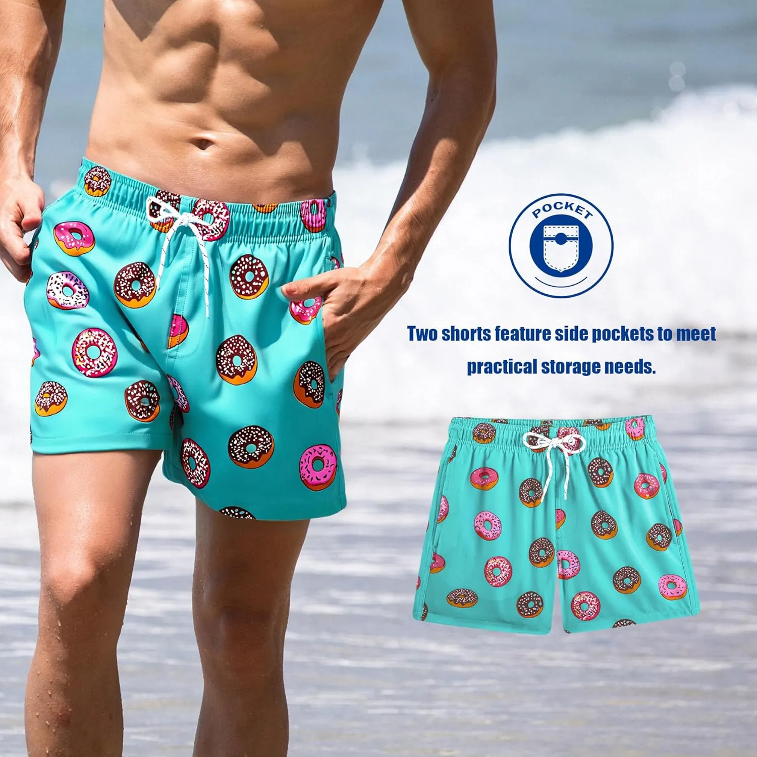 BRISIRA Mens Swim Trunks 5 Inch Compression Liner Beach Swim Shorts Bathing Suit Quick Dry Stretch Drawsting Waist Pockets