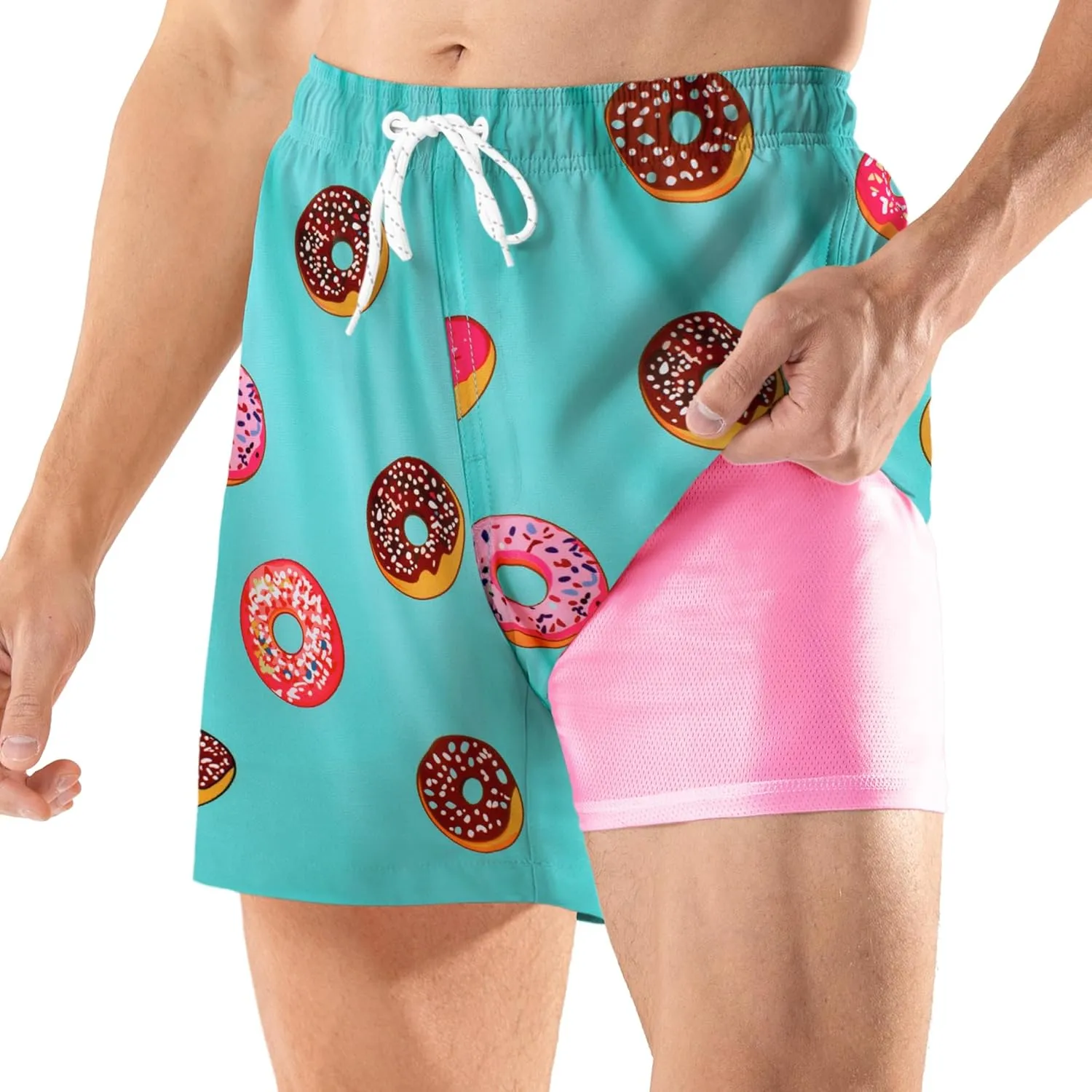 BRISIRA Mens Swim Trunks 5 Inch Compression Liner Beach Swim Shorts Bathing Suit Quick Dry Stretch Drawsting Waist Pockets