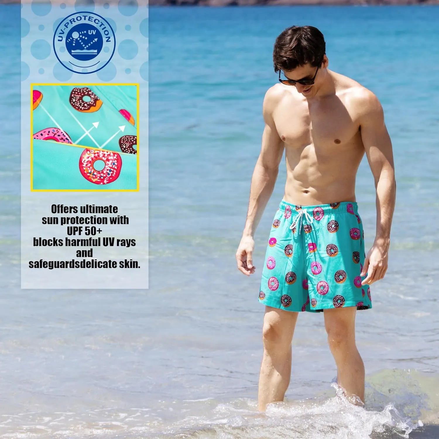 BRISIRA Mens Swim Trunks 5 Inch Compression Liner Beach Swim Shorts Bathing Suit Quick Dry Stretch Drawsting Waist Pockets