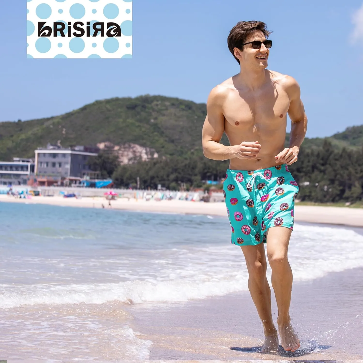 BRISIRA Mens Swim Trunks 5 Inch Compression Liner Beach Swim Shorts Bathing Suit Quick Dry Stretch Drawsting Waist Pockets