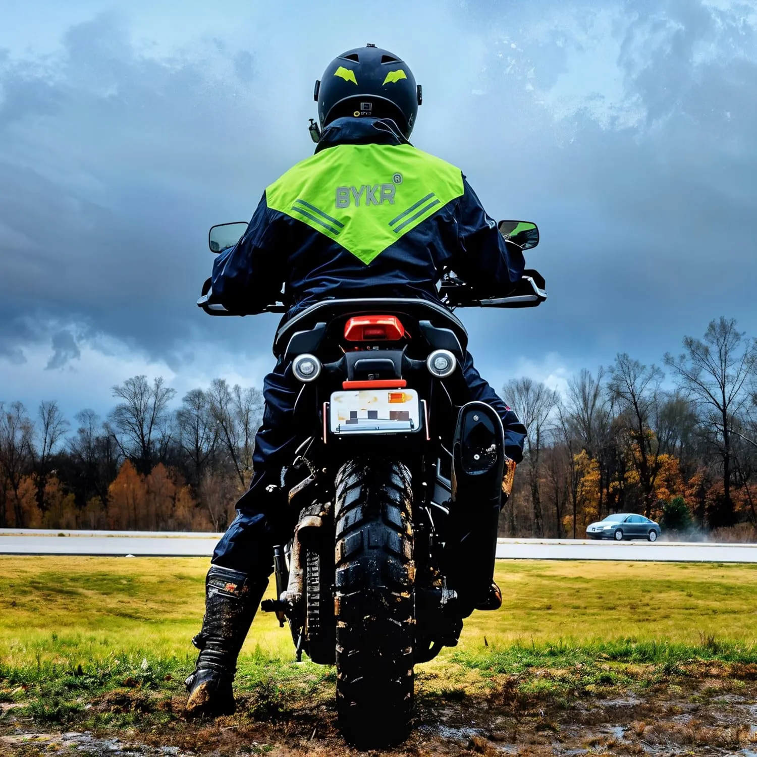 BYKR Waterproof Outdoors Motorcycle Rain Suits for Men & Women Cycling 2-Piece Breathable & Windproof Wet Weather Protection