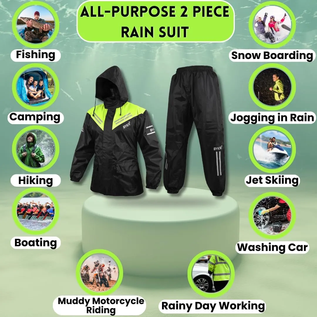 BYKR Waterproof Outdoors Motorcycle Rain Suits for Men & Women Cycling 2-Piece Breathable & Windproof Wet Weather Protection