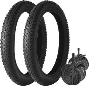 CALPALMY (2 Set) 26 Inch Fat Bike Tires and Inner Tubes Set - 26" x 4.0 Tires and 26x3.0/3.5/4.0 Tubes with Schrader Valve Fit for MTB Off-Road and E-Bike - Premium Rubber and Knobby Tread