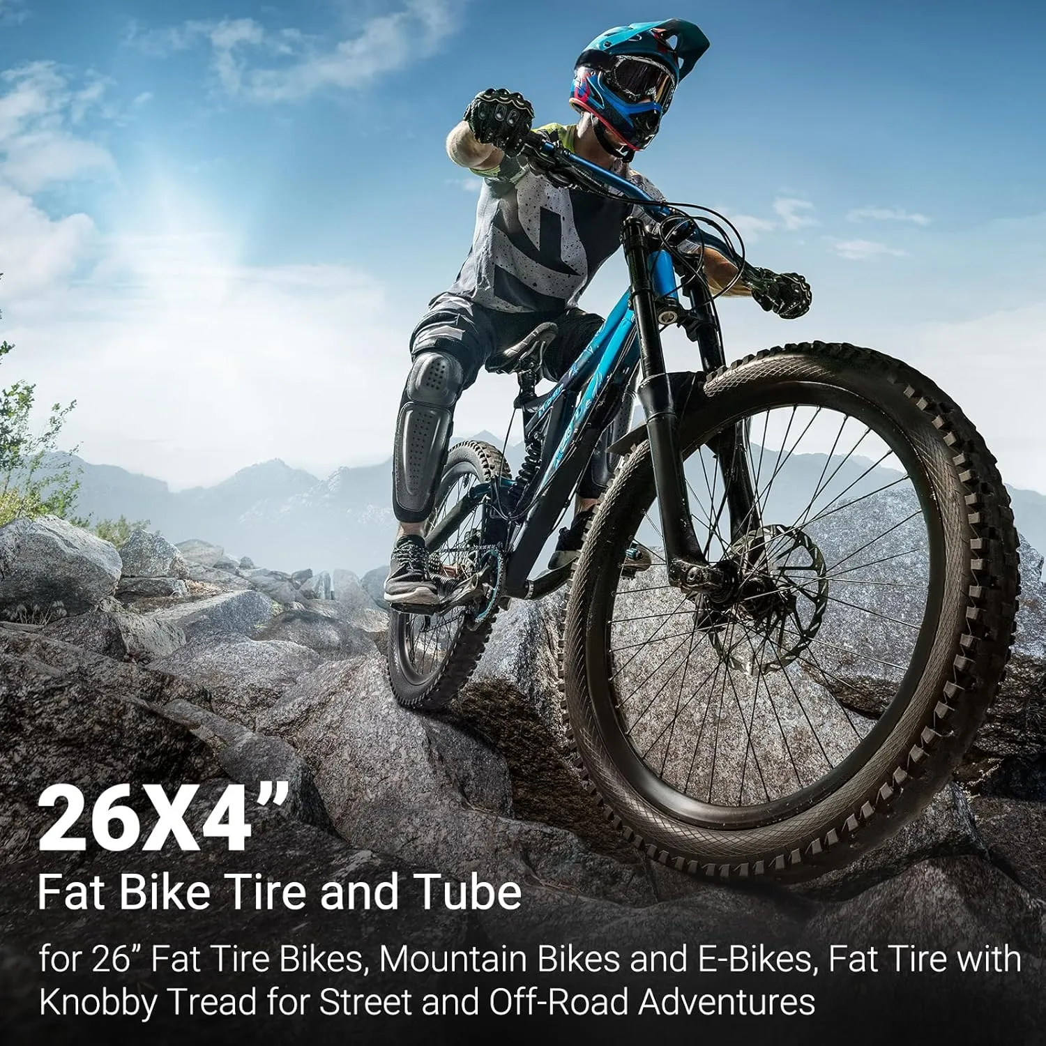 CALPALMY (2 Set) 26 Inch Fat Bike Tires and Inner Tubes Set - 26" x 4.0 Tires and 26x3.0/3.5/4.0 Tubes with Schrader Valve Fit for MTB Off-Road and E-Bike - Premium Rubber and Knobby Tread