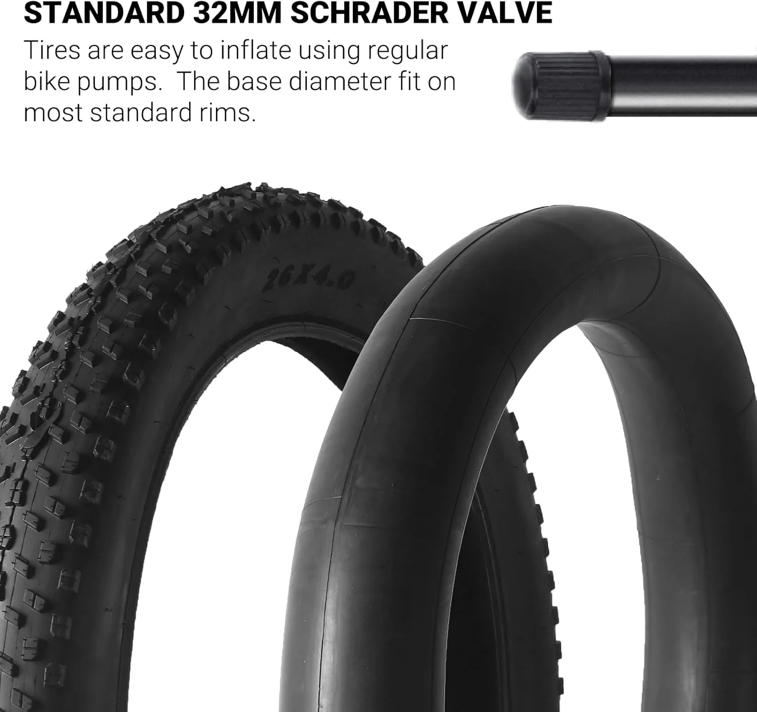 CALPALMY (2 Set) 26 Inch Fat Bike Tires and Inner Tubes Set - 26" x 4.0 Tires and 26x3.0/3.5/4.0 Tubes with Schrader Valve Fit for MTB Off-Road and E-Bike - Premium Rubber and Knobby Tread