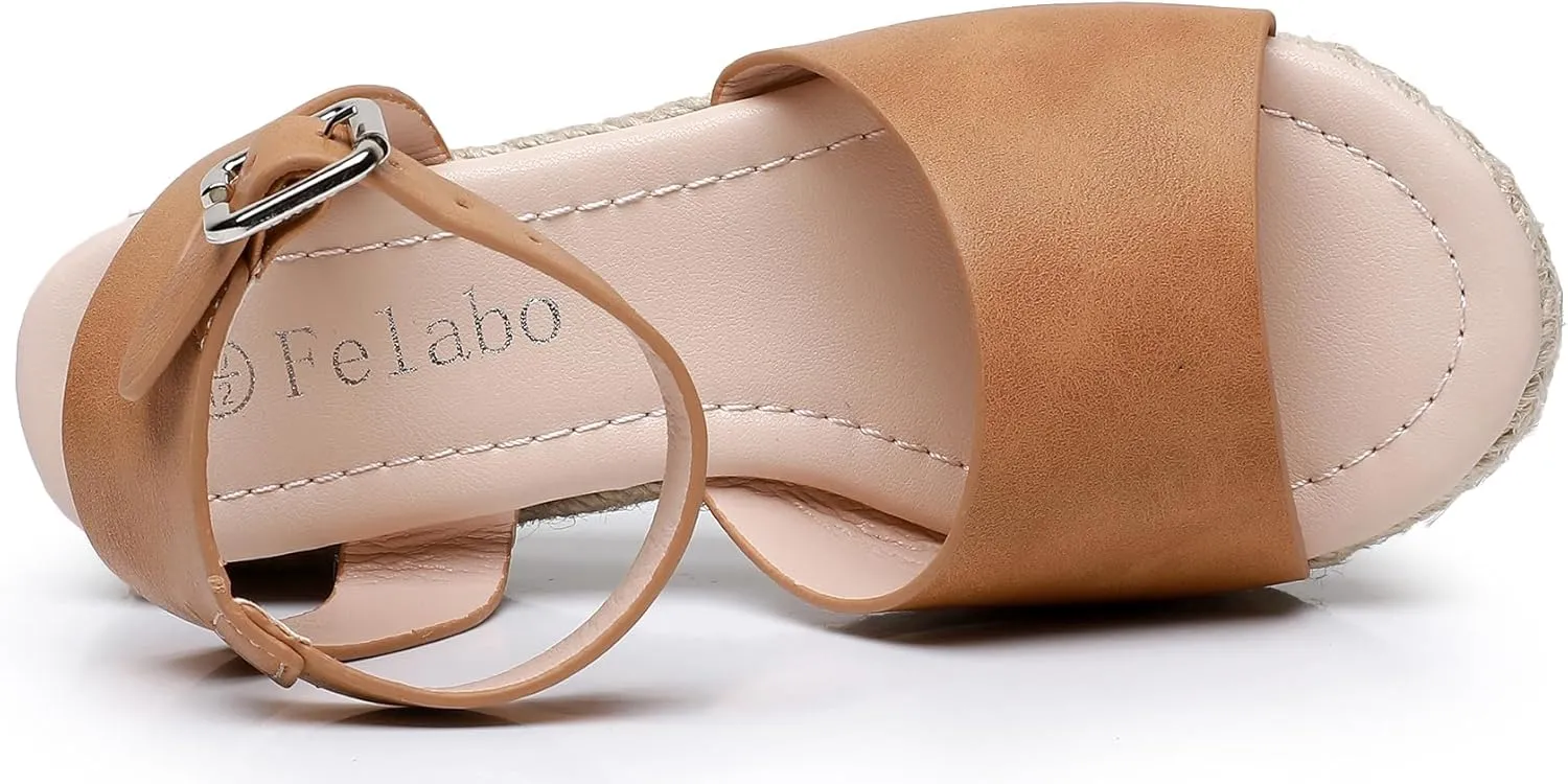 Felabo Girls' Flatform Espadrille Sandals  Open-Toe, Adjustable Ankle Strap, Casual Summer Shoes (Little Kid/Big Kid)