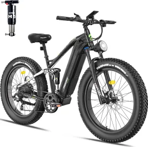 FREESKY 48V 23Ah 1500W Electric Bike, 35MPH Full Suspension Mountain E-bike, 26" Fat Tires Off-Road All-Terrain E Bicycle for Adults, 45-90 Miles Range, with Smart Keys, 7-Speed, Hydraulic Disc Brakes