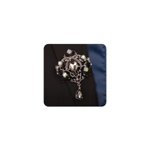 Kercisbeauty Bouquet Black Crystal Brooch for Suit Dress Unisex Teardrop Large Brooches Pin for Women Men Special Occasion (Silver, Black)