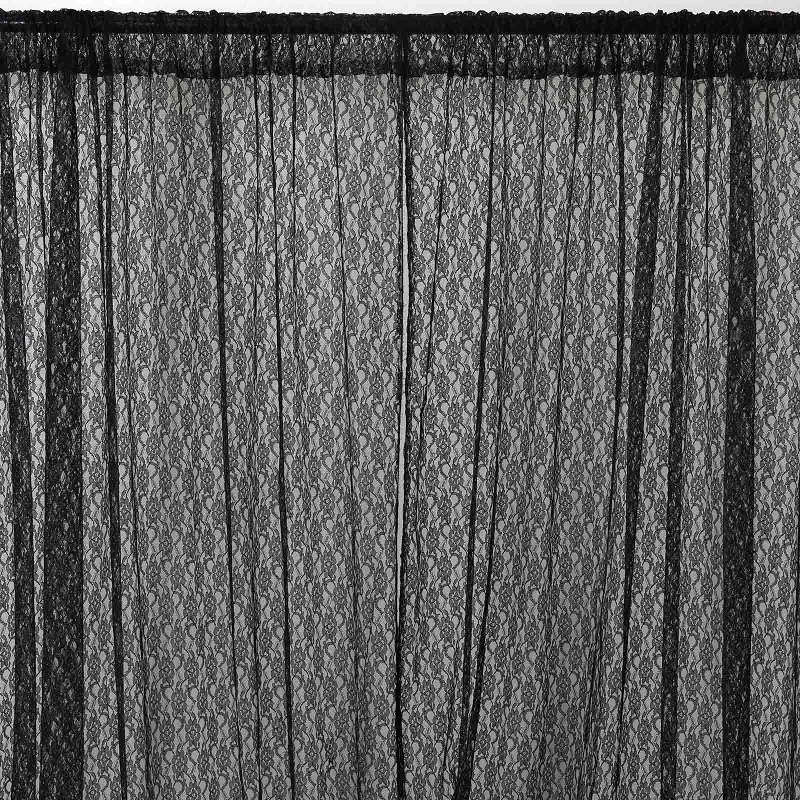 Set Of 2 Black Fire Retardant Sheer Floral Lace Premium Curtain Panel Backdrops Window Treatment With Rod Pockets - 5FTx10FT