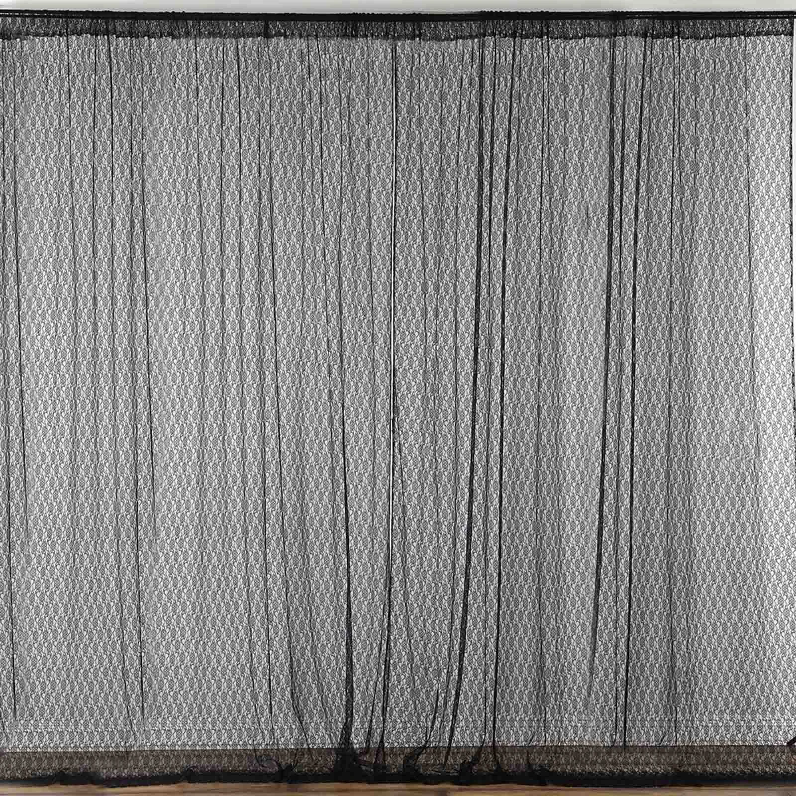 Set Of 2 Black Fire Retardant Sheer Floral Lace Premium Curtain Panel Backdrops Window Treatment With Rod Pockets - 5FTx10FT