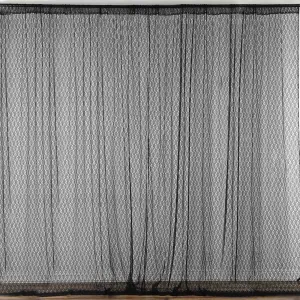 Set Of 2 Black Fire Retardant Sheer Floral Lace Premium Curtain Panel Backdrops Window Treatment With Rod Pockets - 5FTx10FT