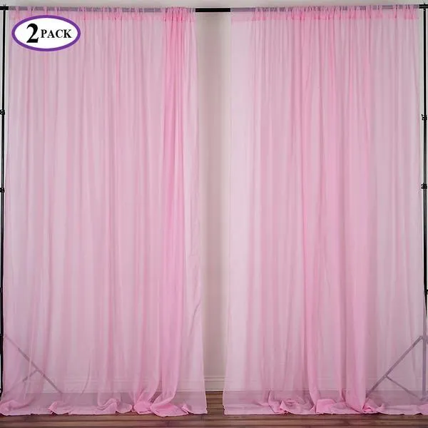 Set Of 2 Pink Fire Retardant Sheer Organza Premium Curtain Panel Backdrops Window Treatment With Rod Pockets - 5FTx10FT