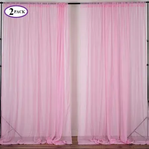 Set Of 2 Pink Fire Retardant Sheer Organza Premium Curtain Panel Backdrops Window Treatment With Rod Pockets - 5FTx10FT