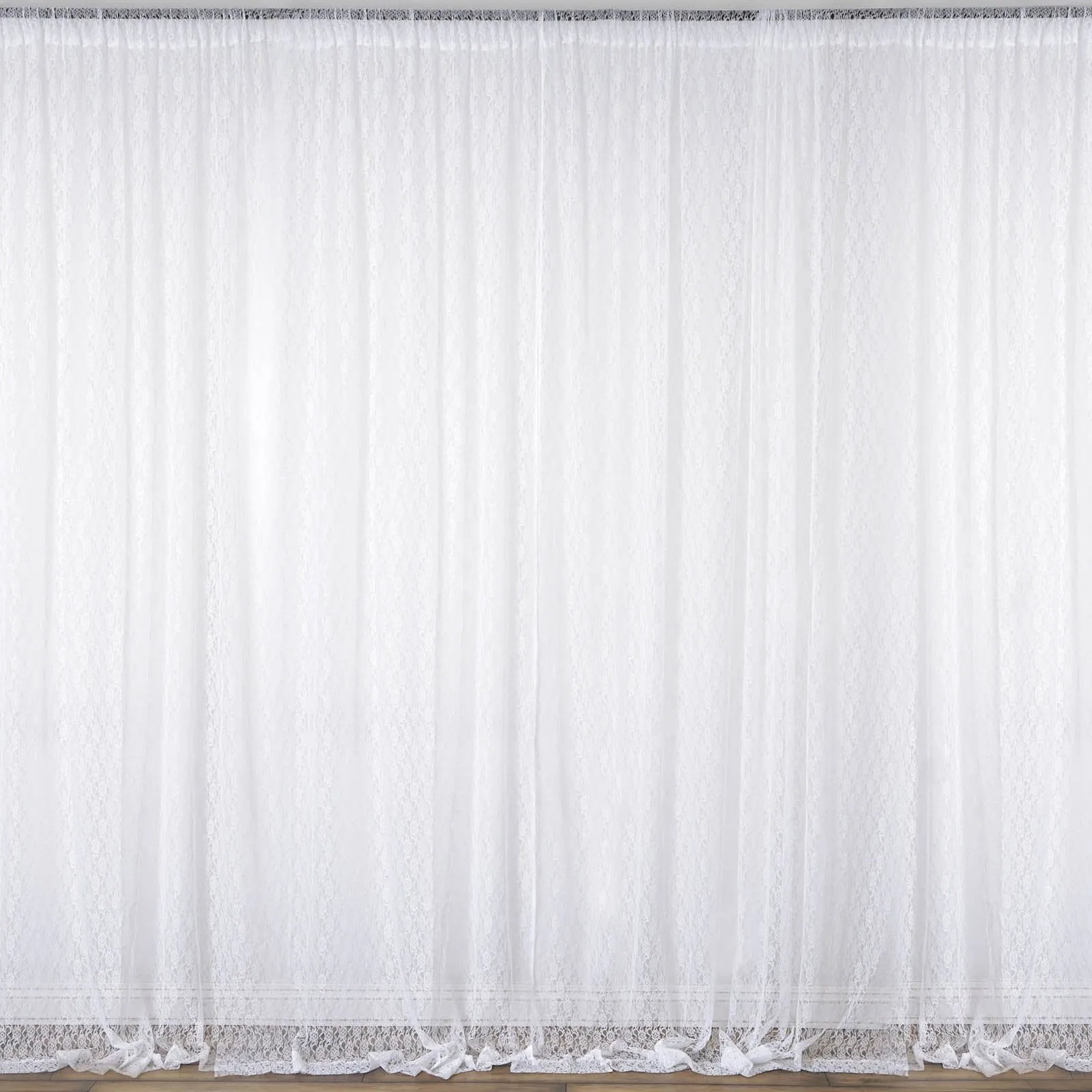Set Of 2 White Fire Retardant Sheer Floral Lace Premium Curtain Panel Backdrops Window Treatment With Rod Pockets - 5FTx10FT
