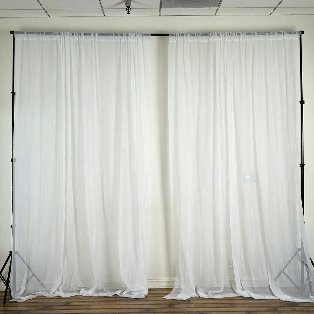 Set Of 2 White Fire Retardant Sheer Organza Premium Curtain Panel Backdrops Window Treatment With Rod Pockets - 5FTx10FT