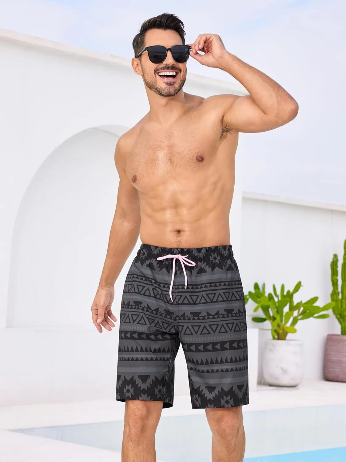 SILKWORLD Mens Swimming Trunks with Compression Liner 2 in 1 Quick-Dry 9" Swim Shorts with Zipper Pockets