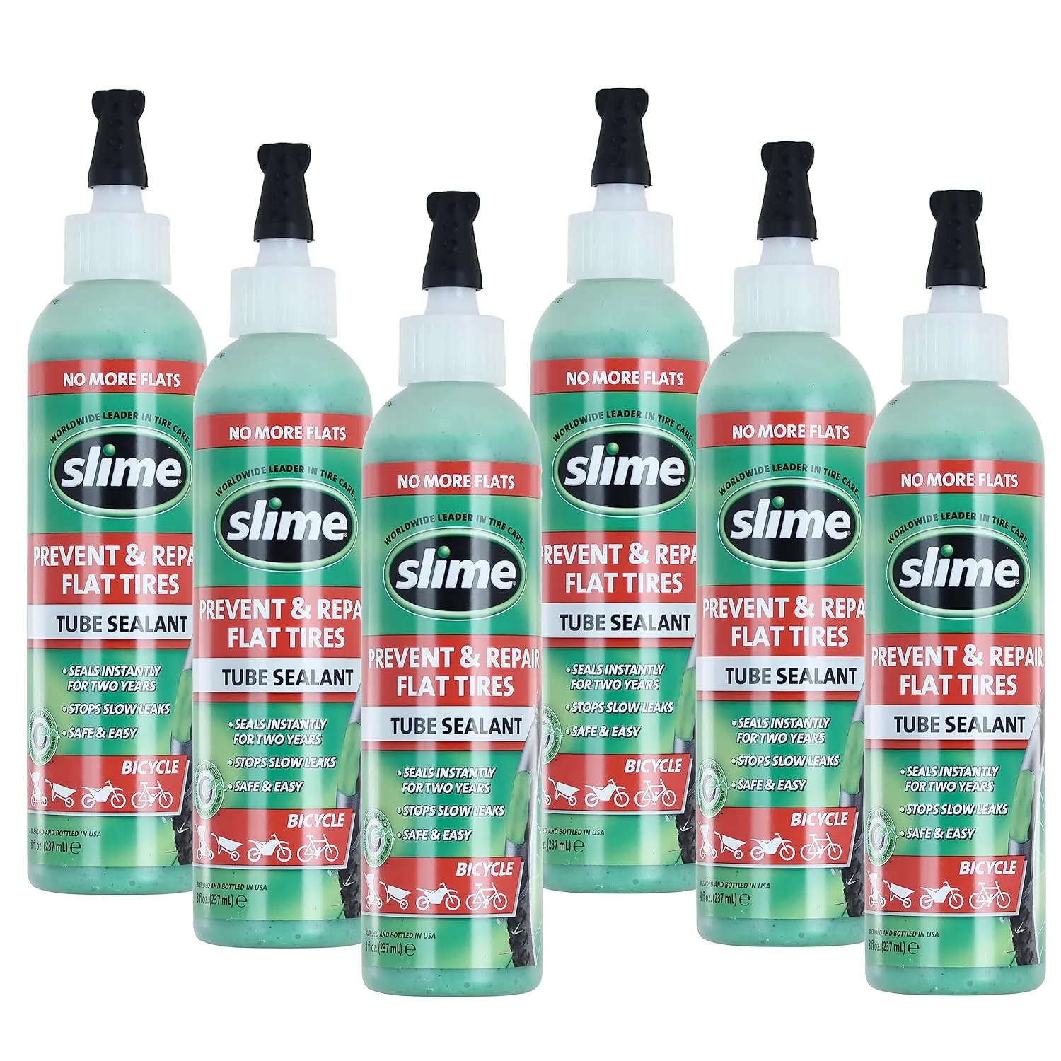 Slime 10003-6PK Bike Tube Puncture Repair Sealant, Prevent and Repair, Suitable for All Bicycles, Non-Toxic, Eco-Friendly, 6 x 8oz Bottle