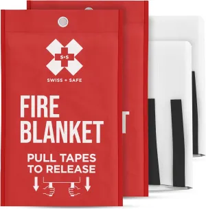 Swiss Safe Fireproof Blanket (2 Pack) - Home & Outdoor Emergency Fire Blankets for Kitchen Fires