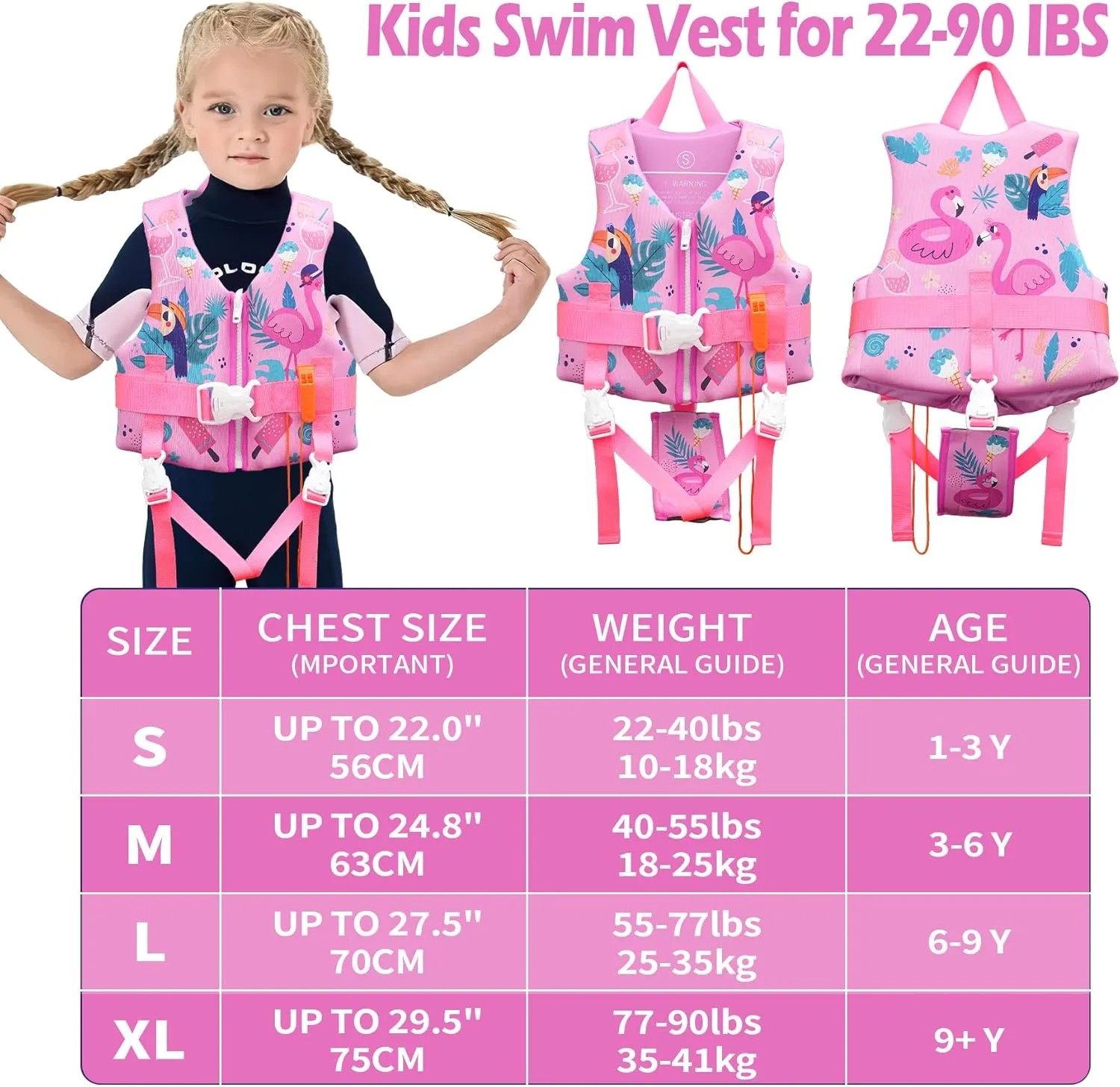 Toddler Swim Vest with Adjustable Strap for 22-30-40-50-90lbs Boys Girls Swimming Aids for 1-9  Years Toddlers Kids Float Jacket Suit for Swim Sea Beach Water Pool