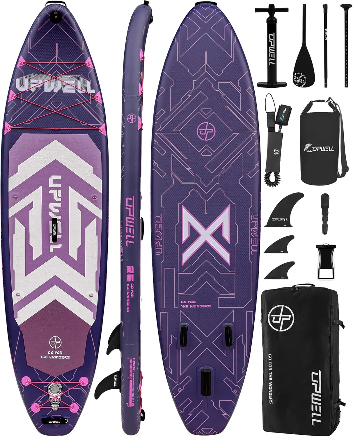 UPWELL 11'6"35" Extra Wide Inflatable Paddle Board, Stand Up Paddle Board for Youth & Adults, Stable Design, Premium SUP Accessories, 120L Backpack, 10L Dry Bag, Paddle, Leash, Hand Pump, US Fins