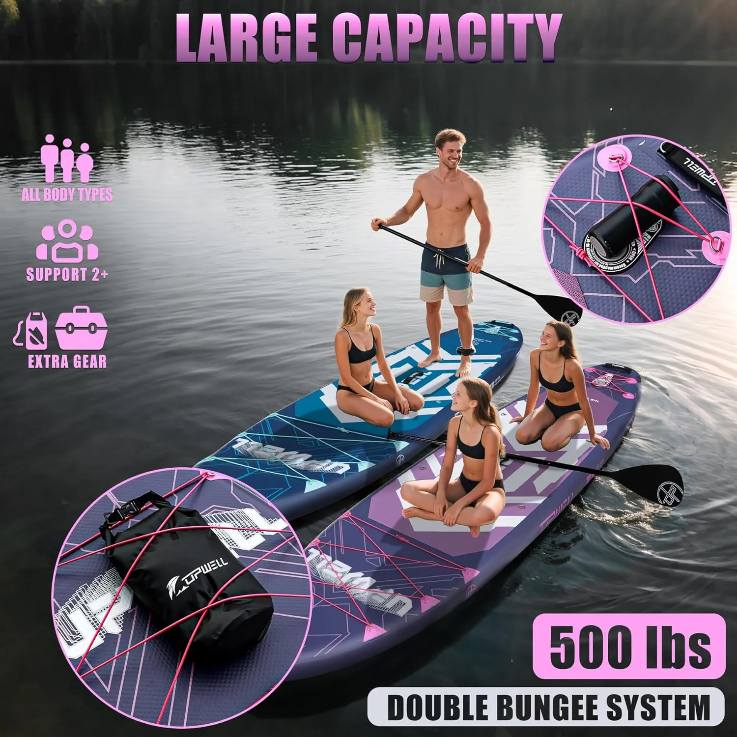 UPWELL 11'6"35" Extra Wide Inflatable Paddle Board, Stand Up Paddle Board for Youth & Adults, Stable Design, Premium SUP Accessories, 120L Backpack, 10L Dry Bag, Paddle, Leash, Hand Pump, US Fins